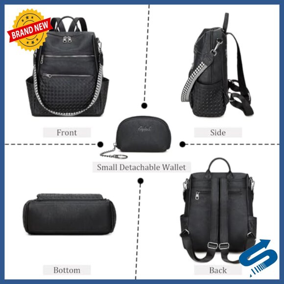 Faux Leather Backpack Purse Convertible Shoulder Bag Large Capacity Work Travel main image 4